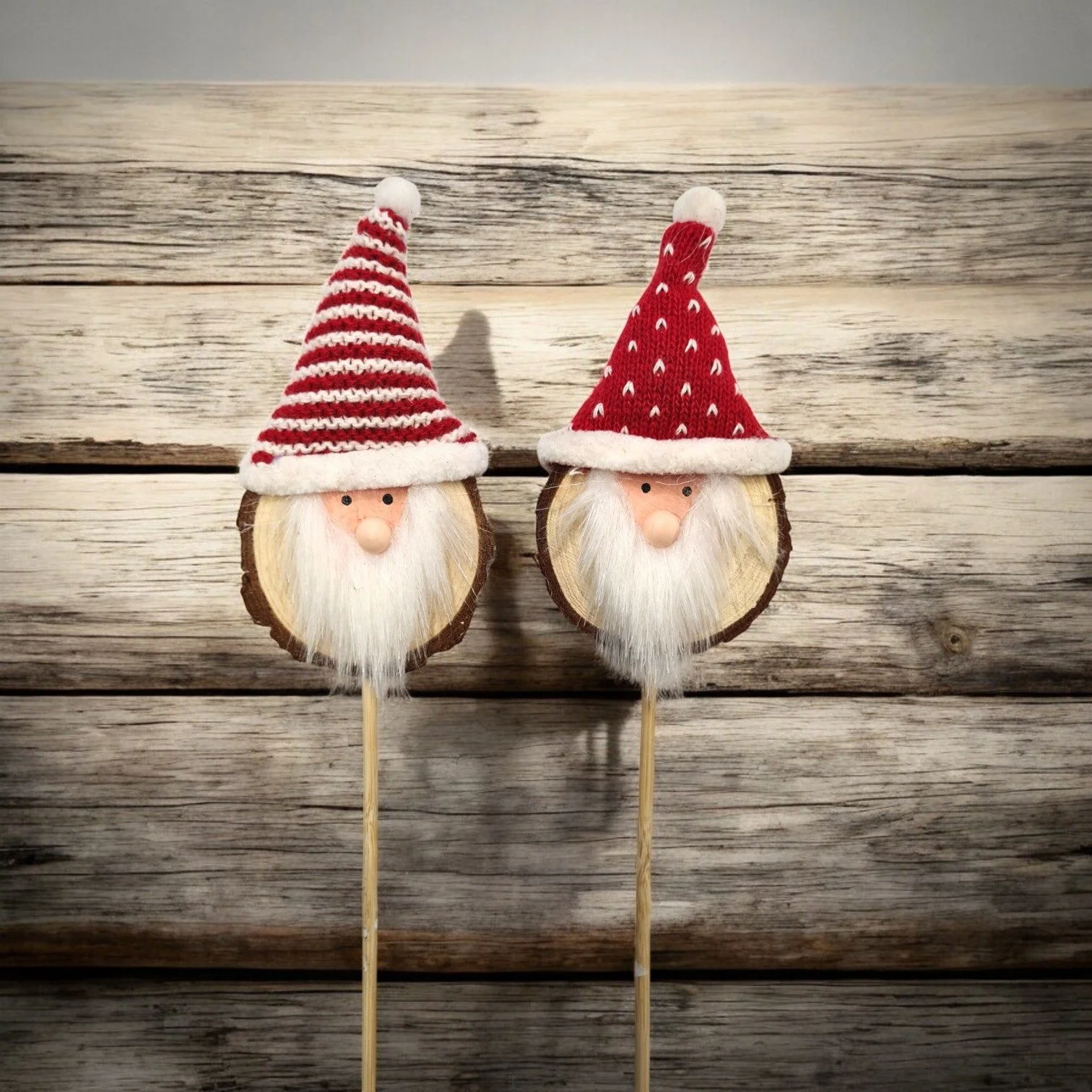 Dekostecker Nikolaus – 2er-Set, Holz & Wolle, Rot/Weiß